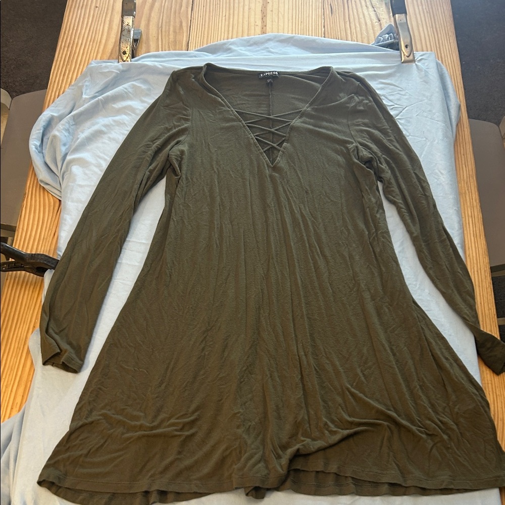 Express Olive Green Long Sleeve Dress